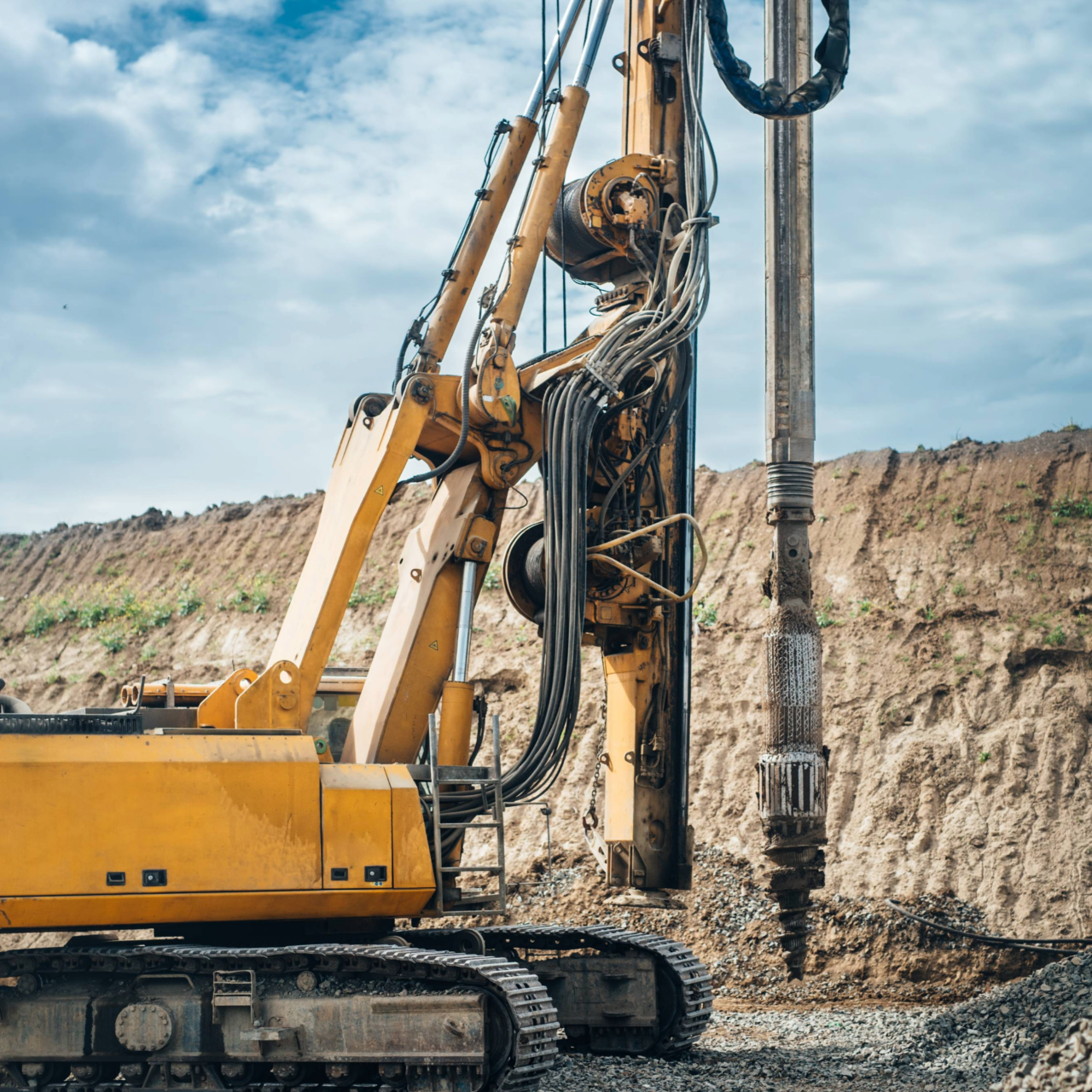 Detail of highway building with rotary drilling machine